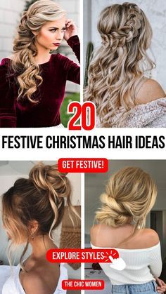 Christmas Party Updo Medium Hair, Hair Ideas For Christmas Party, Easy Christmas Party Hairstyles, Christmas Day Hairstyles, Holiday Party Hairstyles Long, Easy Holiday Hair, Hair For Christmas Party, Hair Styles For Christmas Party, Christmas Party Updo