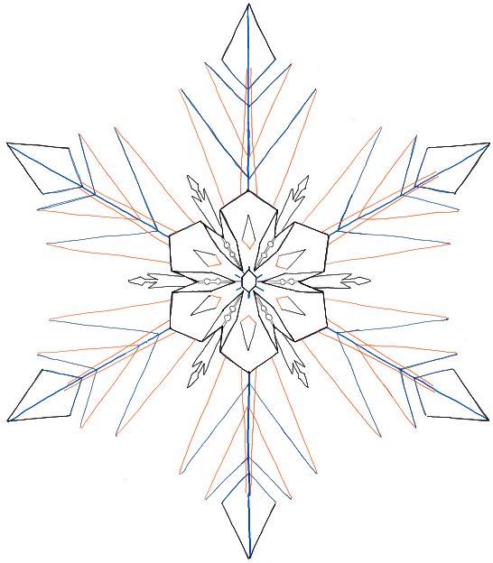 a drawing of a snowflake with lines coming out of the center and bottom