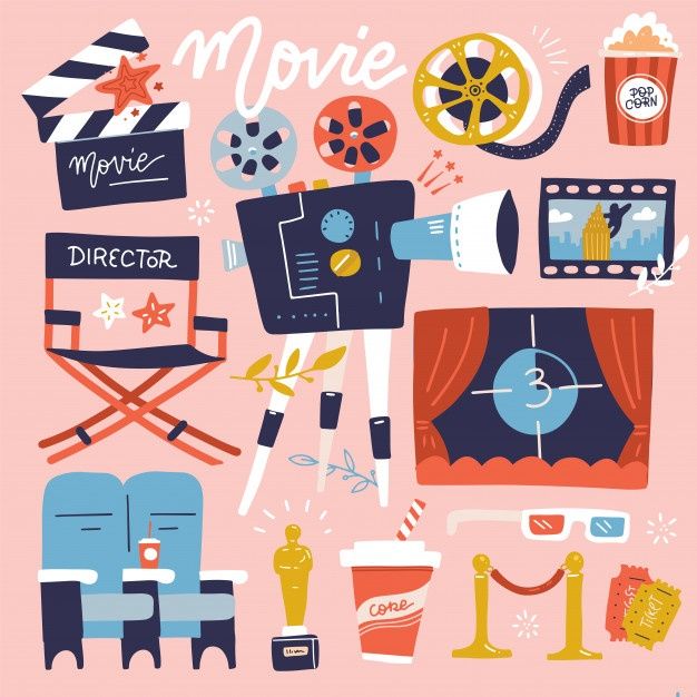 an illustration of movies and movie related items