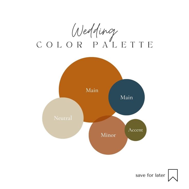 a wedding color palette with the names and colors for each couple's name on it