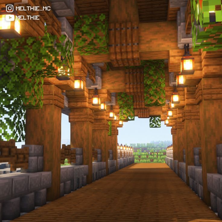 an image of a long wooden walkway in minecraft