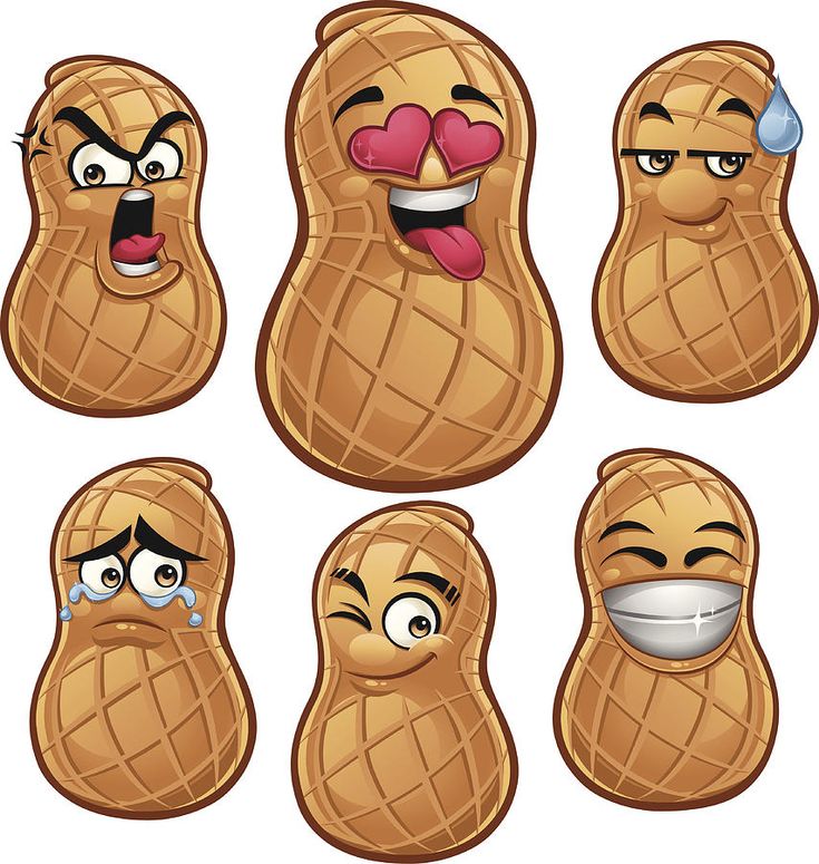 a set of cartoon peanut butter characters with different facial expressions, including one crying and the other frowning