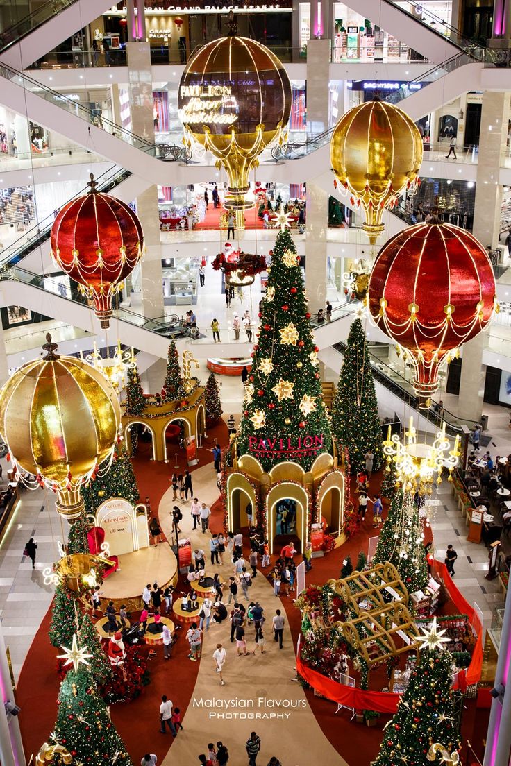 an overhead view of christmas decorations in a shopping mall