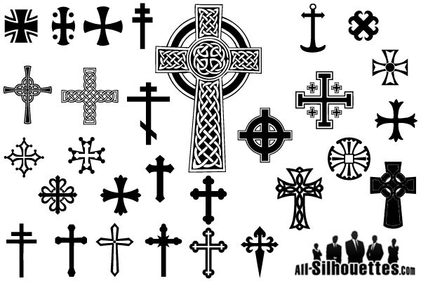 an assortment of cross tattoos on a white background