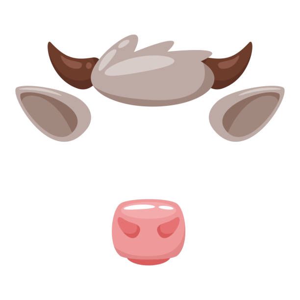 a cow's head with two horns and a pink bowl in the middle, on a white background