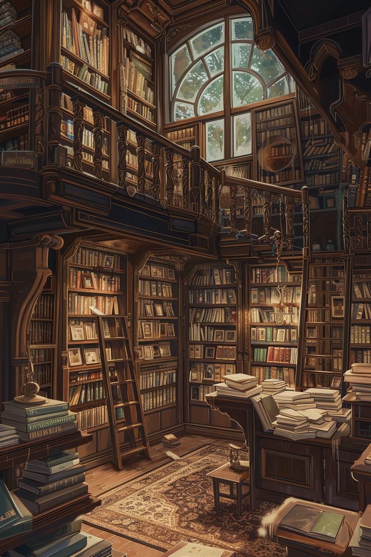 Follow me for more bookish art #library #libraryaesthetic #fantasylibrary #libraryart Outside Library Aesthetic, Cool Library Aesthetic, Mystical Library Aesthetic, Lord Of The Rings Library, 19th Century Library, Wizard Library Aesthetic, Fantasy Themed Home Library, Magic Library Illustration, Fantasy Art Library