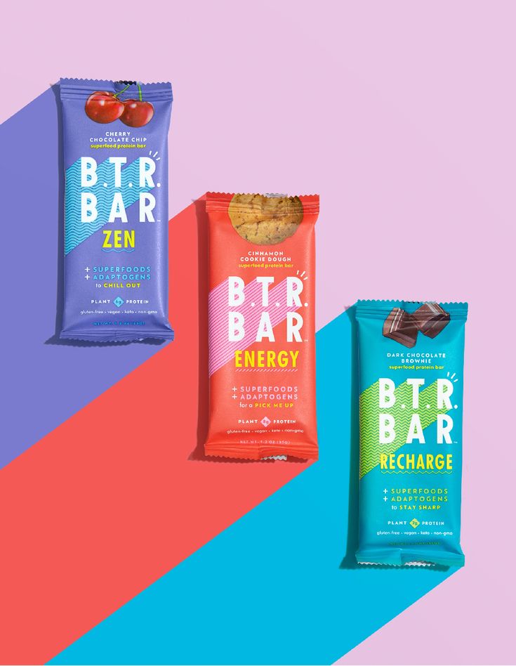 three different types of energy bars on a multicolored background with the same product