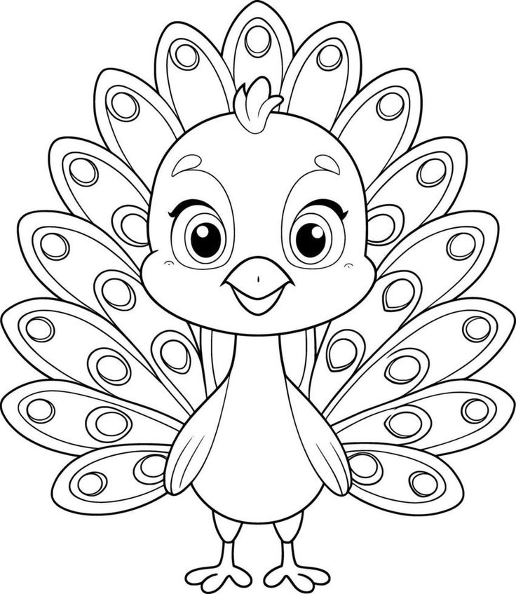 a cartoon bird with big eyes and large feathers on it's head, outlined in black and white