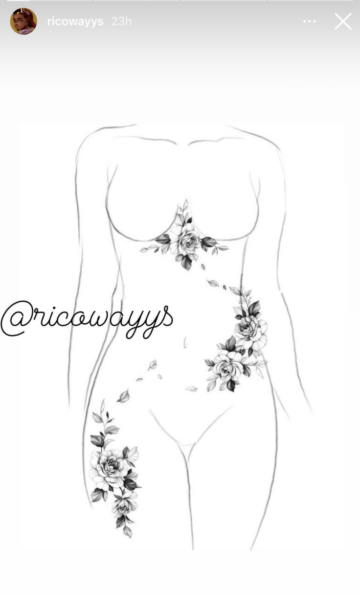 a drawing of a woman's stomach with flowers on it