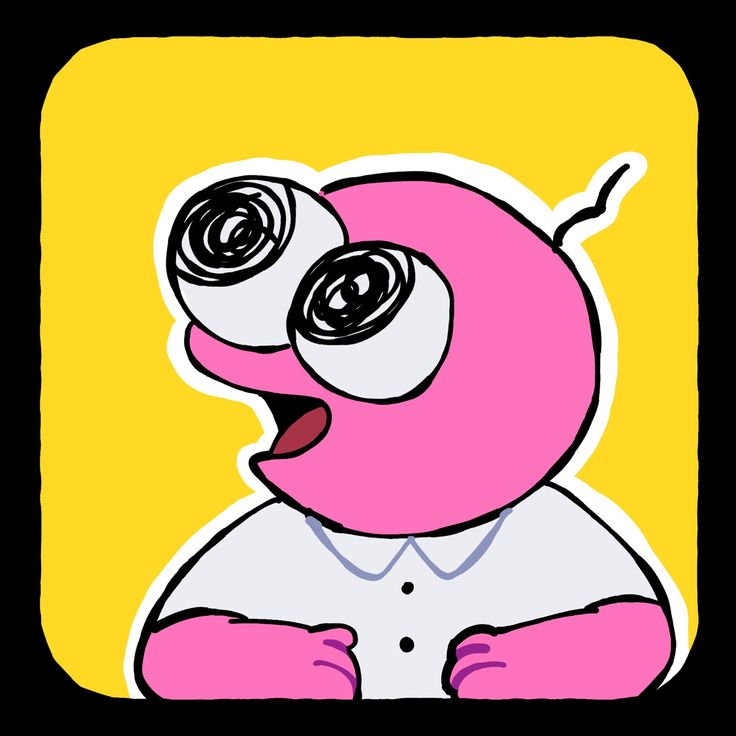 a pink and white cartoon character with big eyes