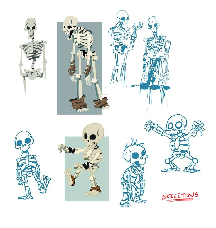 several different types of skeletons in various poses