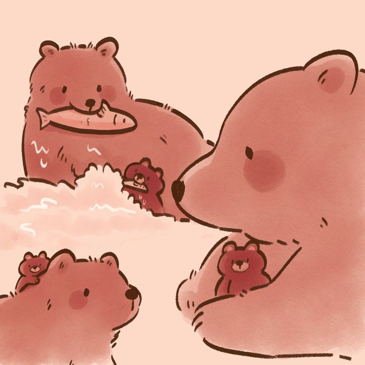 three bears are bathing in the water together