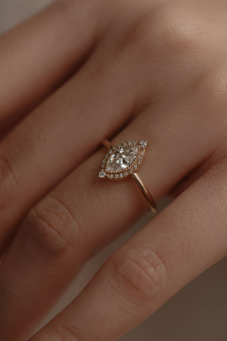 a woman's hand with a diamond ring on it