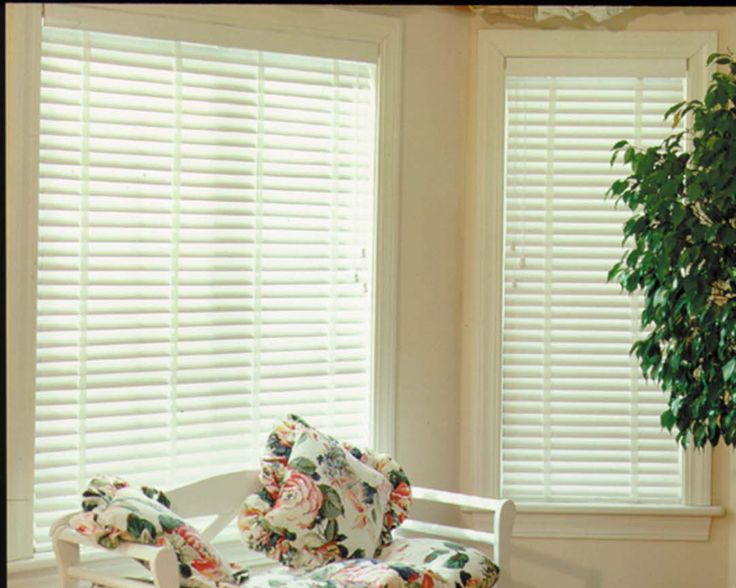 a living room filled with furniture next to a window covered in white shutters and a potted plant