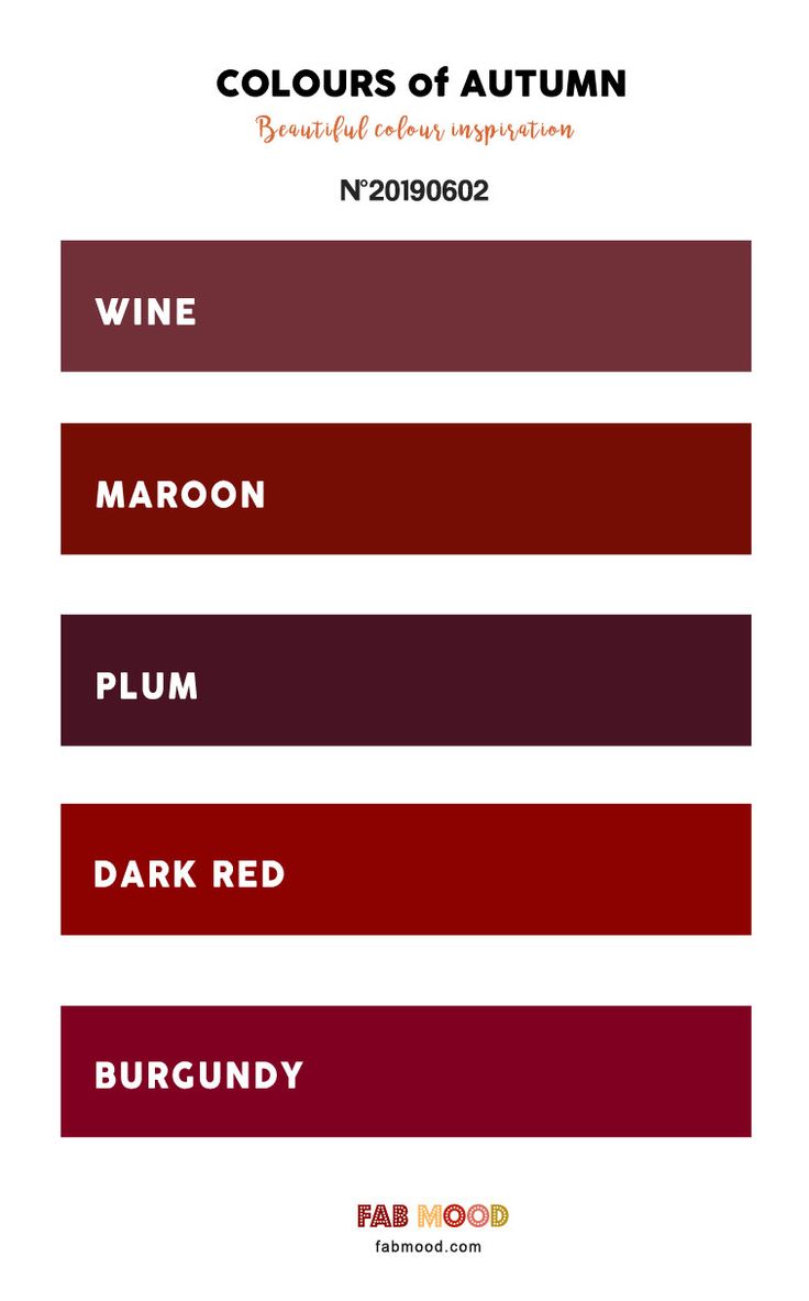 the colors of autumn are red, wine, maroon, and plum in this color scheme