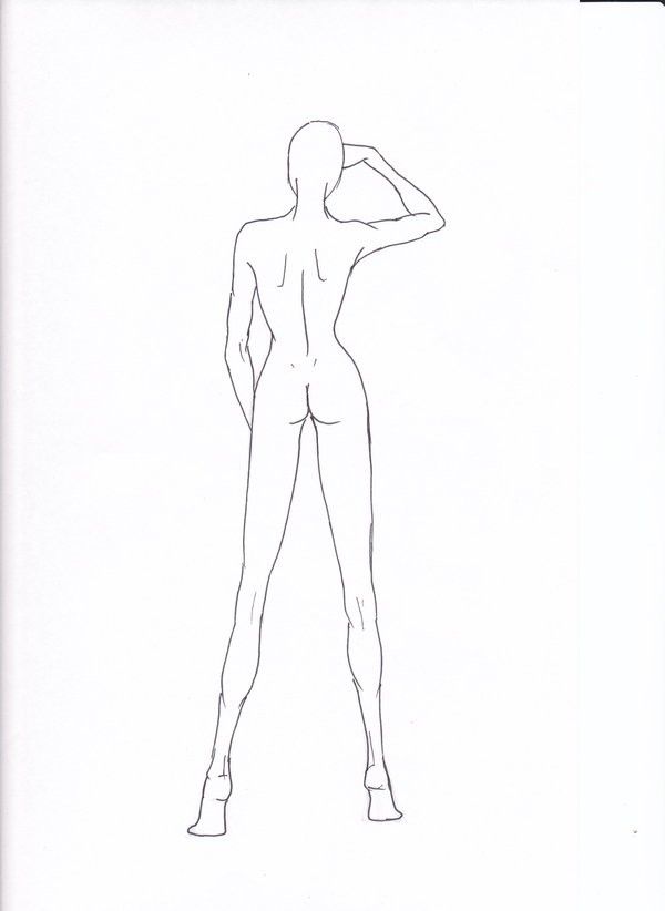 a drawing of a woman standing with her hands on her head