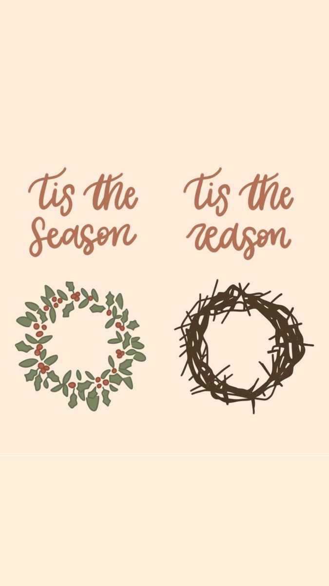 two christmas wreaths with the words tis, tis and season written in brown ink