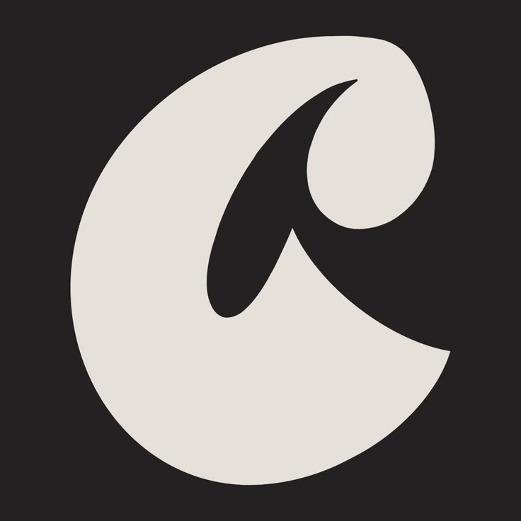 the letter c in a white circle on a black background with an oval shaped design