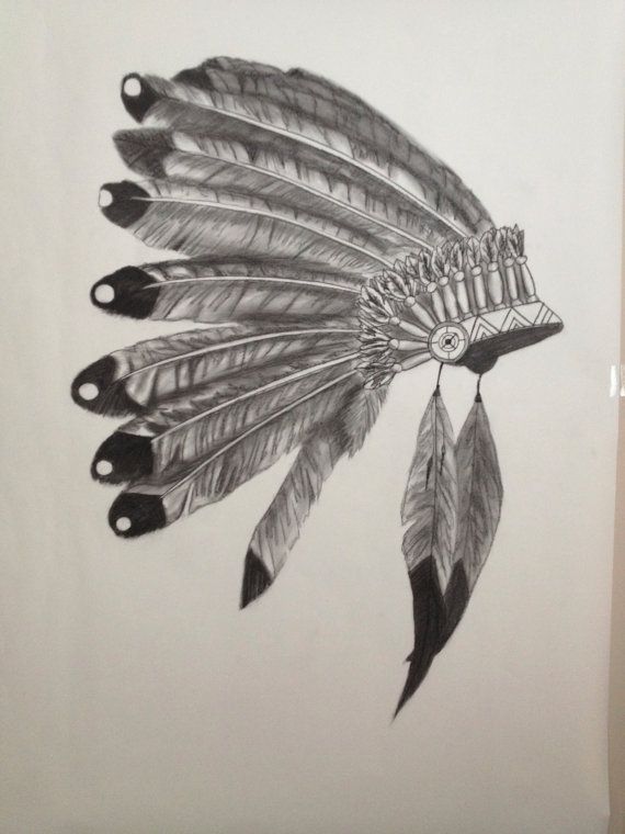 Charcoal on white paper Indian Headdress by LaBeautedeLArt on Etsy Lion Indian Headdress Tattoo, Lion With Indian Headdress Tattoo, Native American Skull Tattoo Headdress, Traditional Indian Headdress Tattoo, Indian Headress, Native Indian Tattoos, Indian Girl Tattoos, Red Chief, Indian Tattoo Design