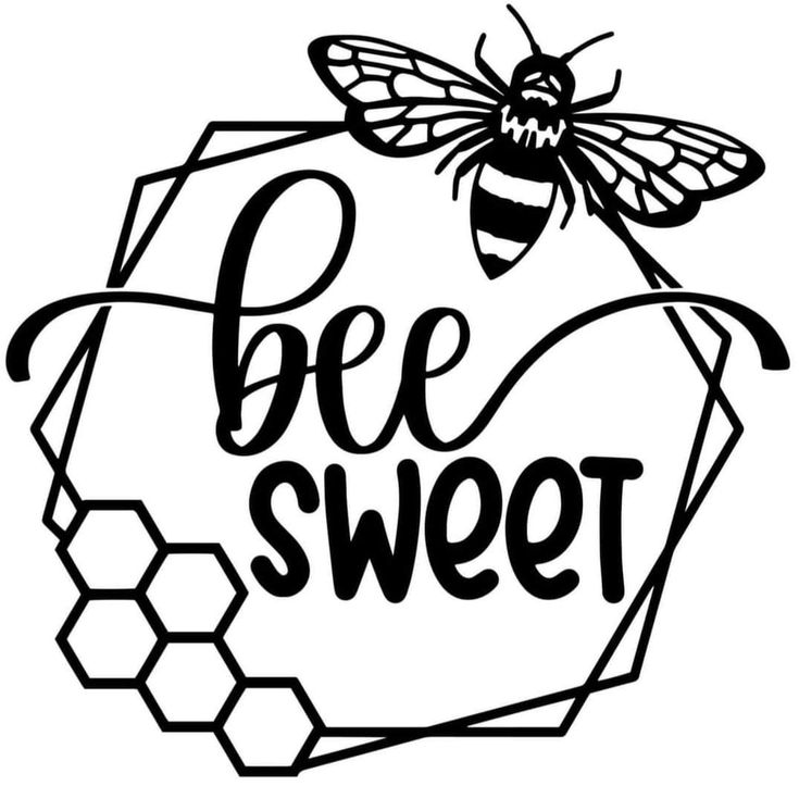 a bee and honeycomb with the words bee sweet in black ink on a white background