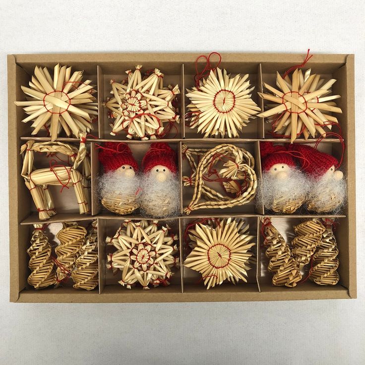 an open box filled with christmas ornaments