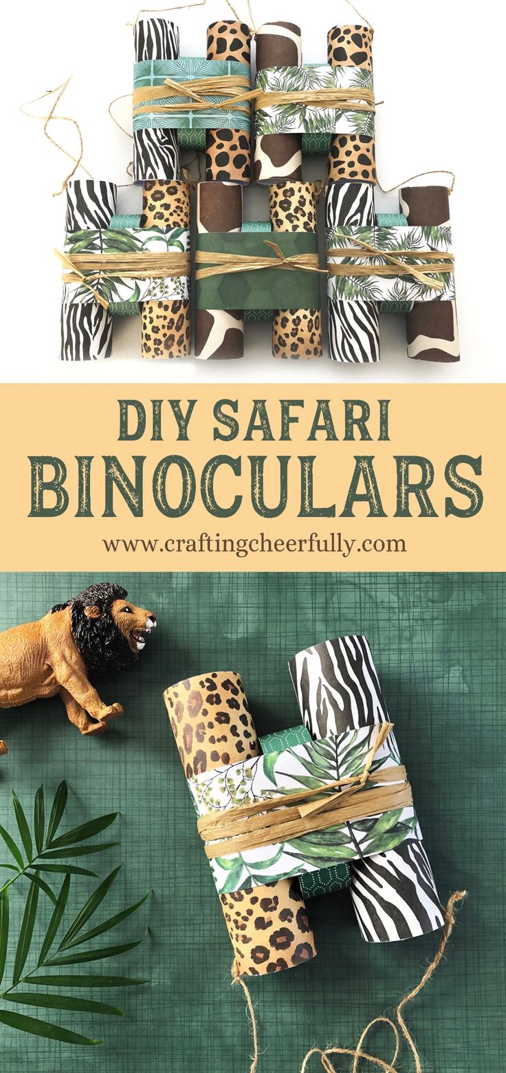 there are many different types of wrapped presents on the table with text overlay that says diy safari binoculars