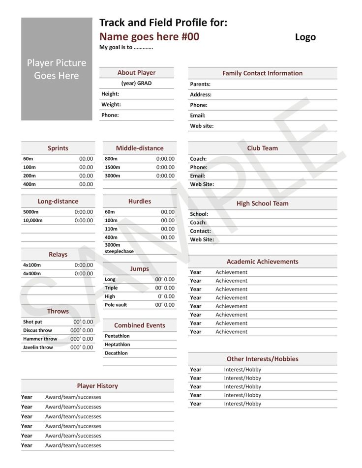 the official roster for the track and field profile for each player in their team's game