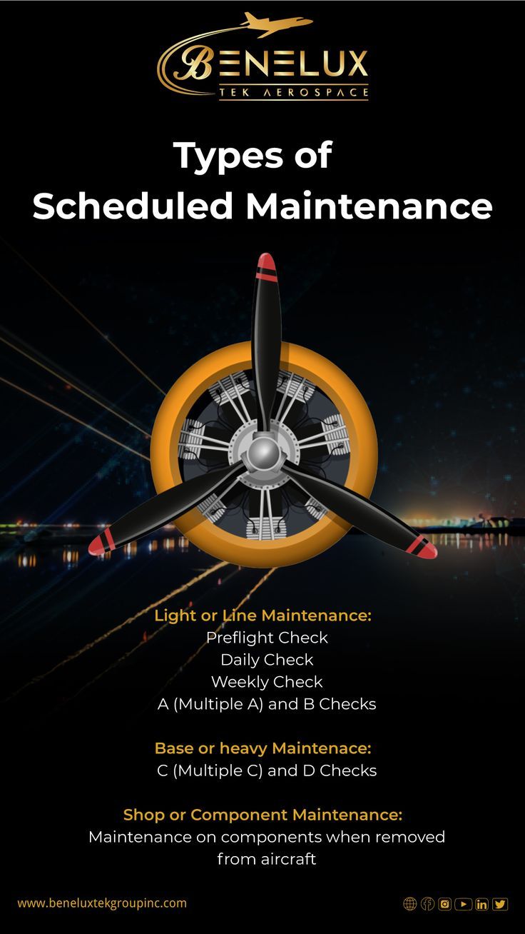 an advertisement for a maintenance company with the words types of scheduled maintenance on it's side