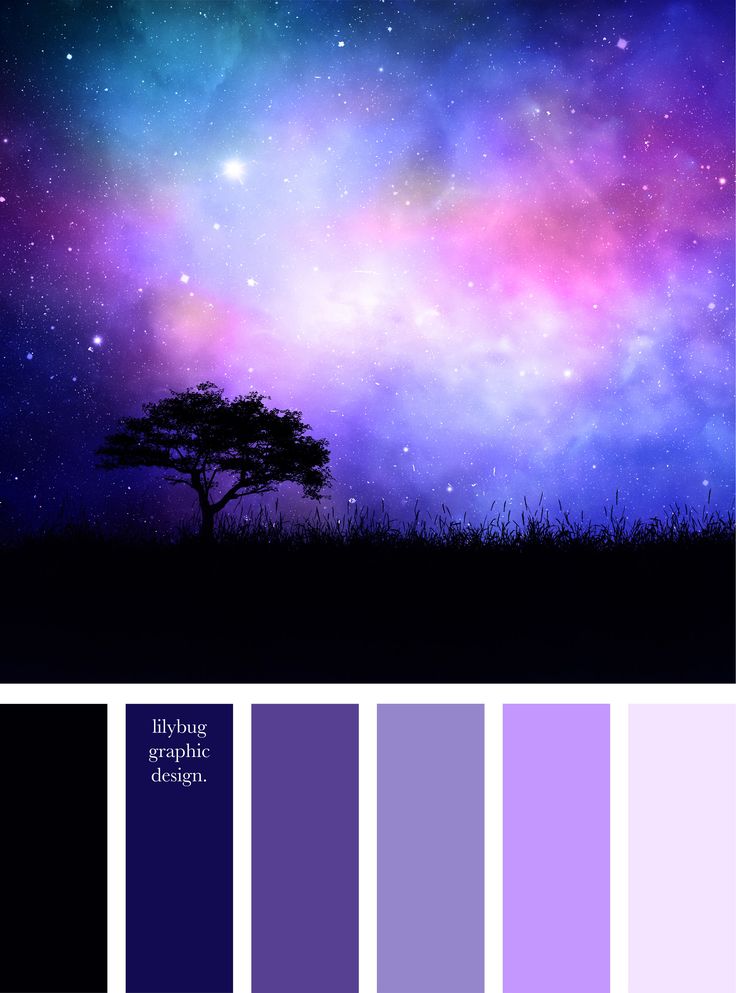 the night sky is filled with stars and purple hues, as well as an image of