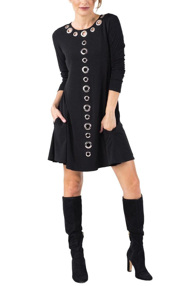 Embody this edgy grommet dress with glimmers of sophistication and class like no other. Black Grommets Dress by Eva Varro. Clothing - Dresses - Night Out California Map Dress, Grommet Dress, Eva Dress, Dress Night Out, Short A, My Dress, Pocket Dress, Fast Fashion, New Trends