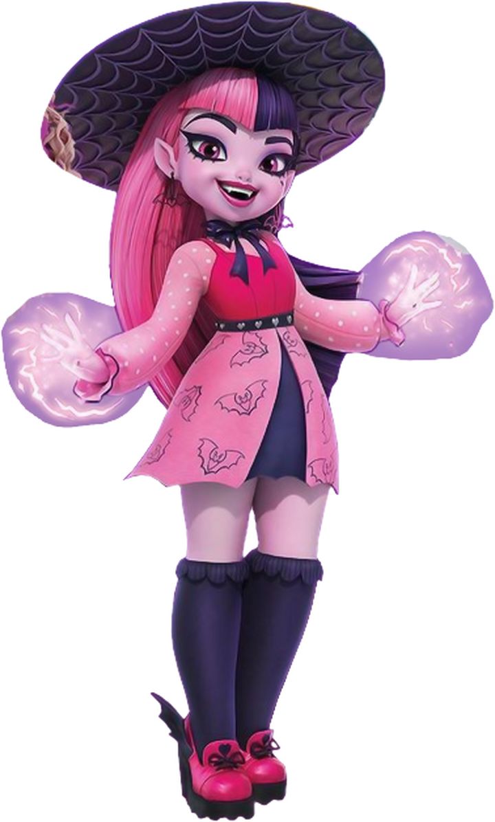 a cartoon character with pink hair and black boots