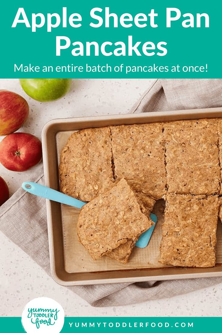 an image of apple sheet pan pancakes on a tray