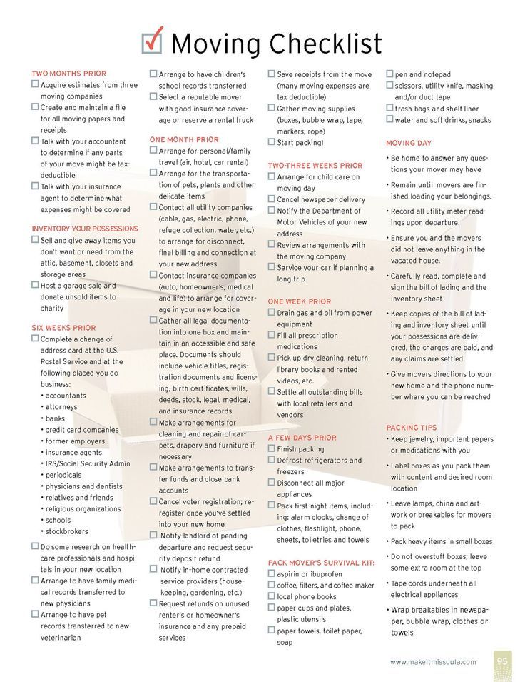 the moving checklist is shown in red and white