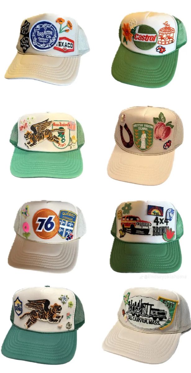 Business Merch Ideas, Trendy Trucker Hat, Patchwork Trucker Hat, Hats With Patches, Patch Hat Ideas, Patch Trucker Hat, Trucker Hats With Patches, Trucker Hat Ideas, Trucker Hat Designs