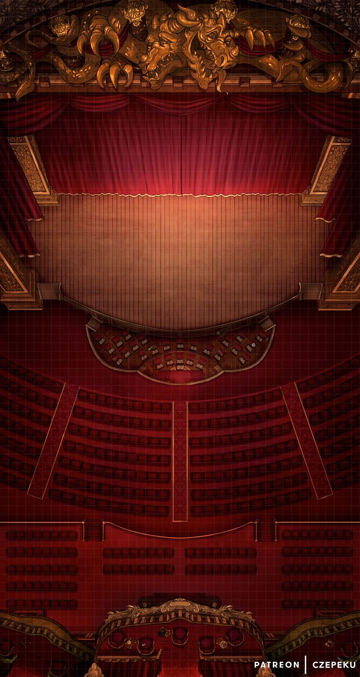 an overhead view of a theater with red seats and gold trimmings on the walls