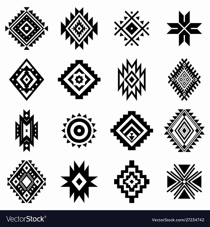 a collection of black and white geometric designs, all in different styles on a white background