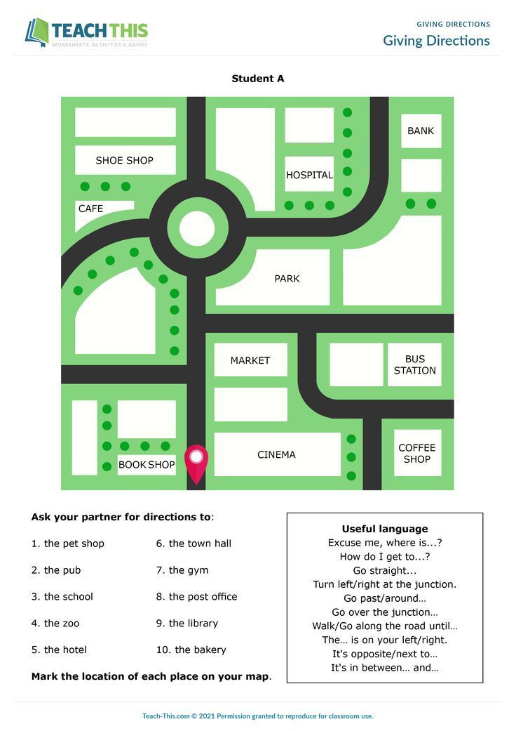 Asking And Giving Directions Worksheet, Esl Activities Elementary, Giving Directions Worksheet, Esl Teaching Elementary, Directions Worksheet, Asking For Directions, Map Skills Worksheets, English Teaching Materials, Teaching English Online