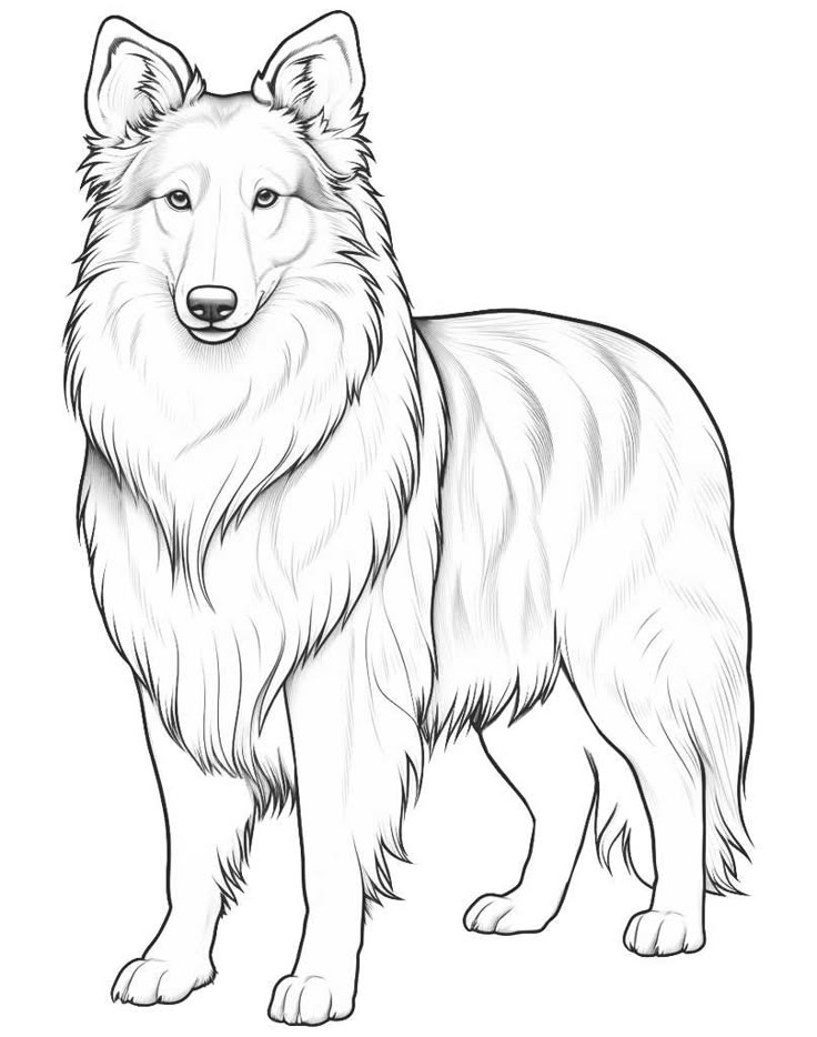 a drawing of a dog standing in front of a white background