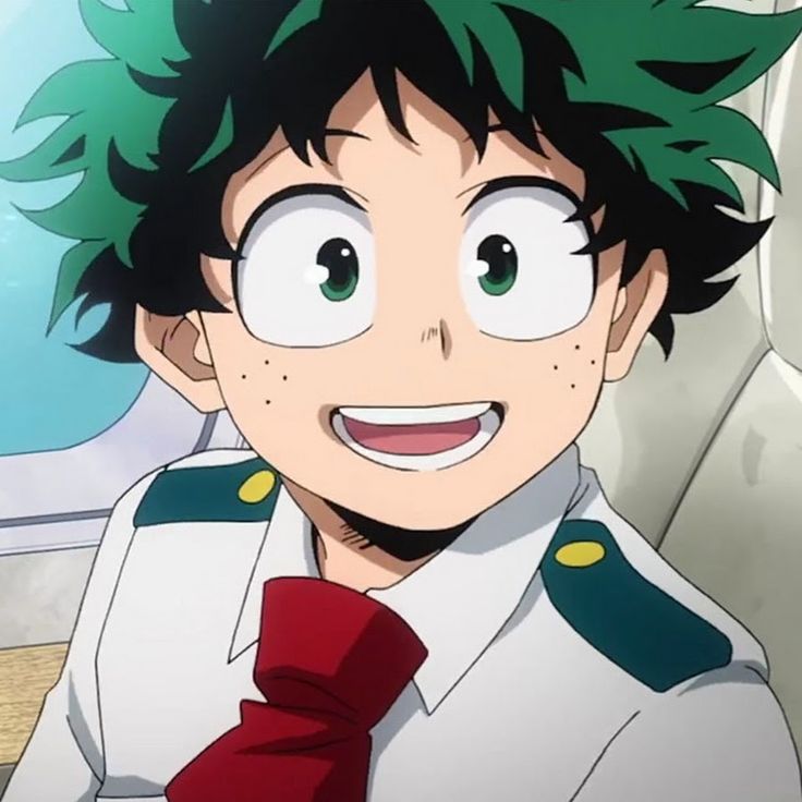 an anime character with green hair wearing a red tie and white shirt, smiling at the camera