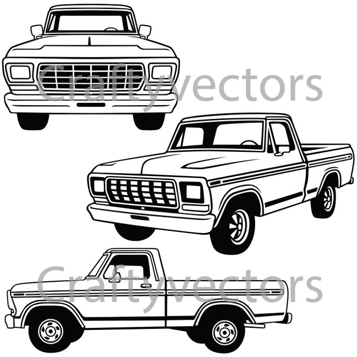 three pickup trucks are shown in black and white