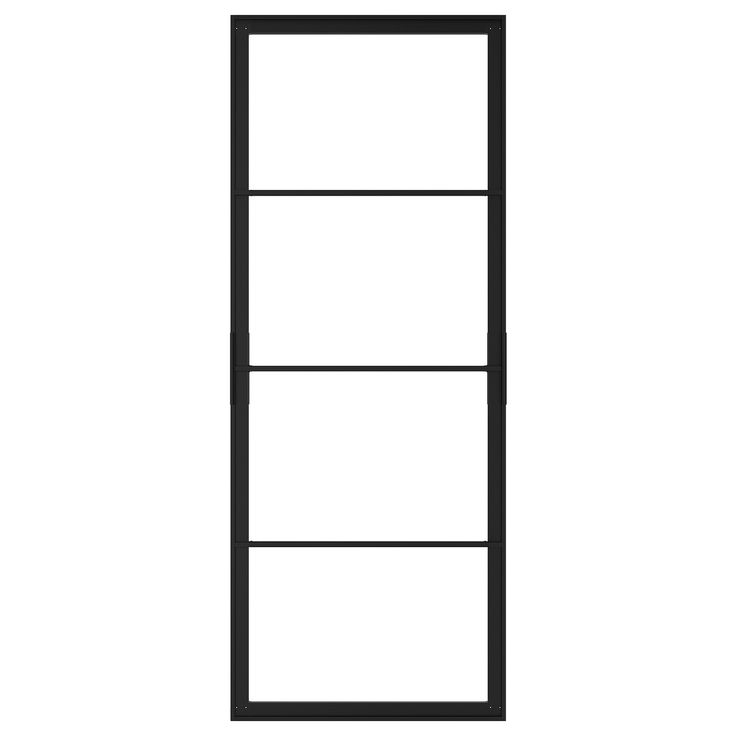 a black and white drawing of a door with three panes on the front side