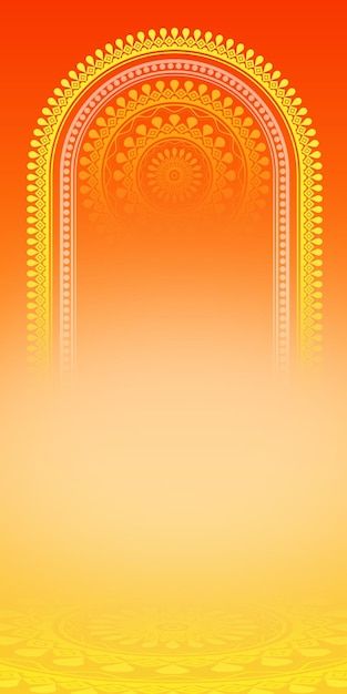 an orange and yellow background with a decorative arch