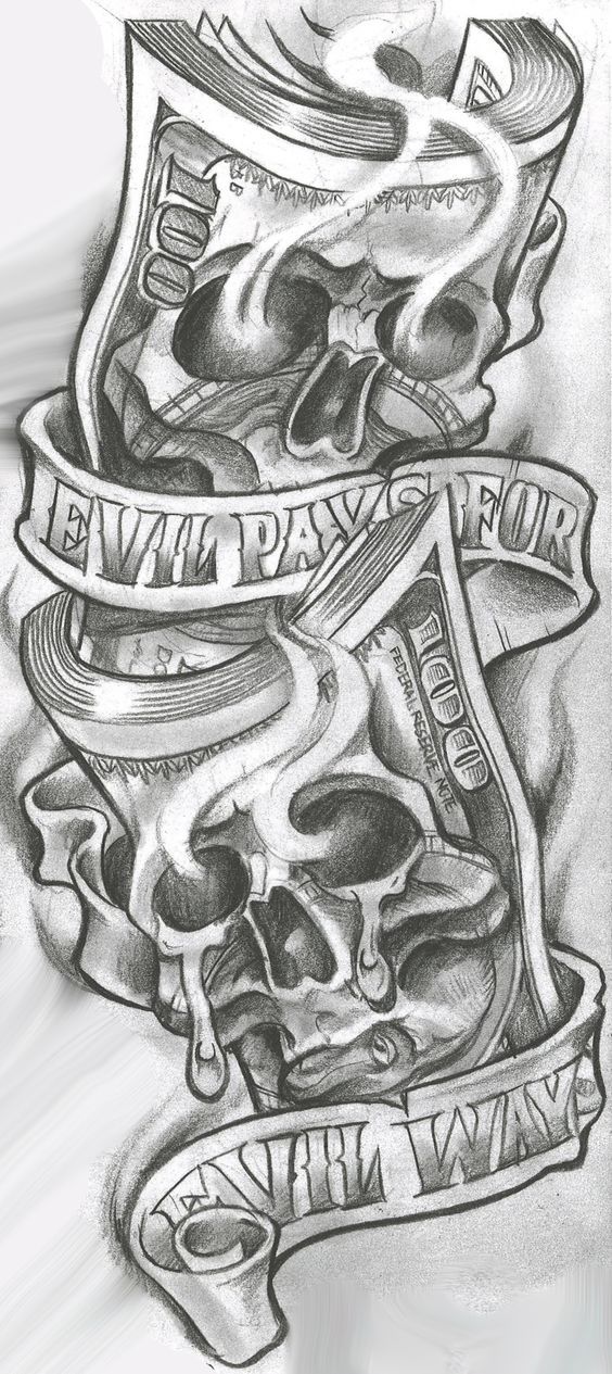 a drawing of money with the words levi pay for it and two skulls on each side