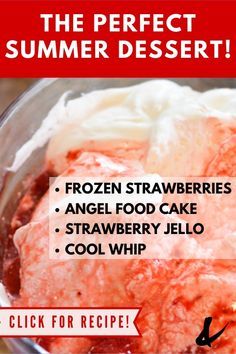 an advertisement for frozen strawberries and ice cream in a bowl with the words, the perfect summer dessert