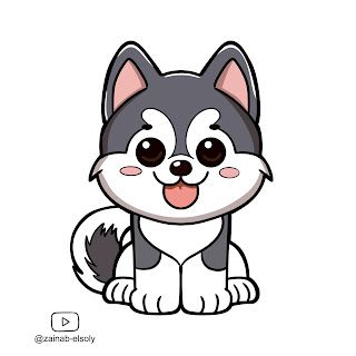 a cartoon husky dog sitting down with its tongue out