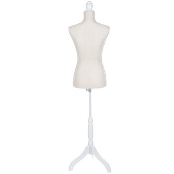 a white mannequin on a wooden stand