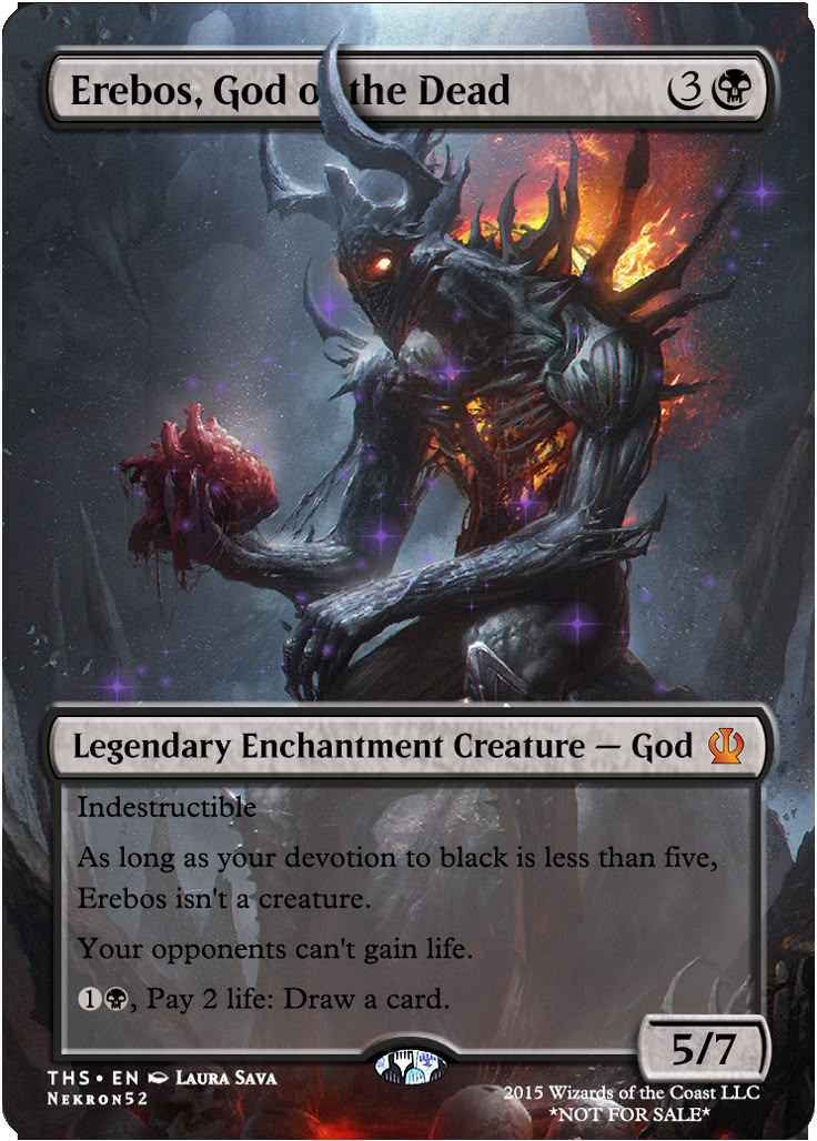 a card with an image of a demonic creature on it's back and the caption reads, erbos, god of the dead