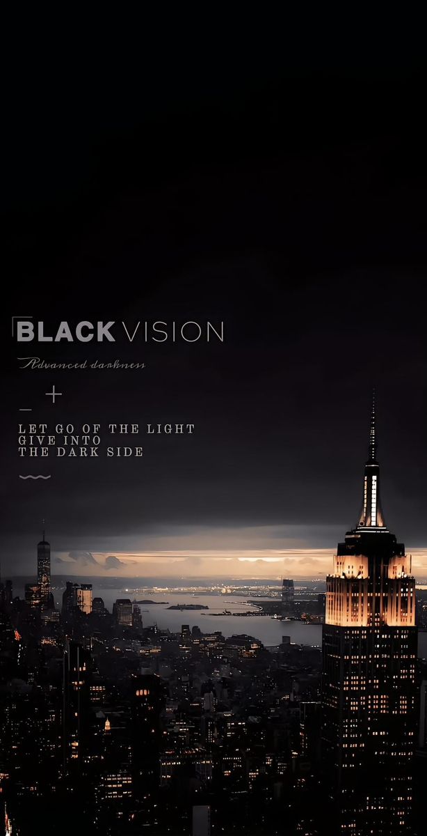 an image of the empire building in new york city at night with text that reads black vision