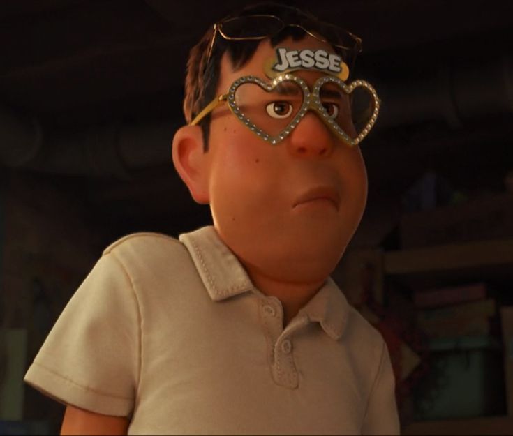 an animated character with glasses on his face