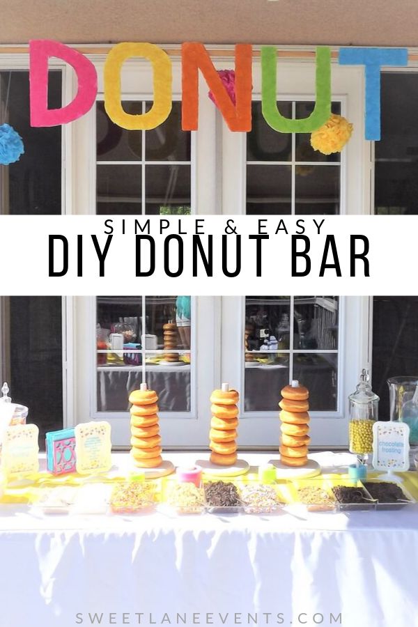 a table with donuts on it and the words donut simples easy diy donut bar